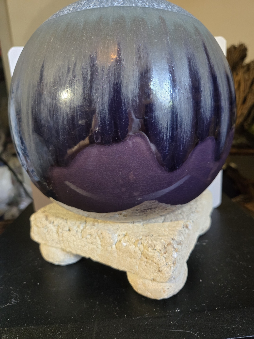 Purple Glazed Decorative Garden Sphere 10- 12 Inches, Vintage